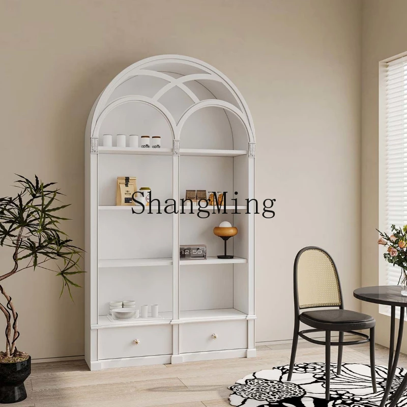 

ZYY cream wind high cabinet living room arched retro bookshelf entrance cabinet medieval display storage cabinet