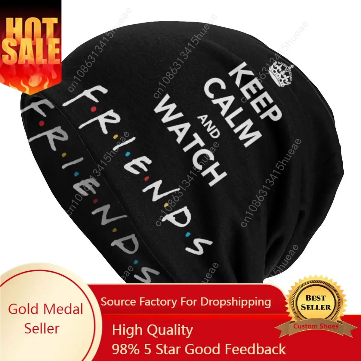 

Keep Calm And Watch Friends Bonnet Knit Skullies Beanies Cap Men Women Autumn Winter Warm Funny Quote TV Show Slouchy Beanie Hat