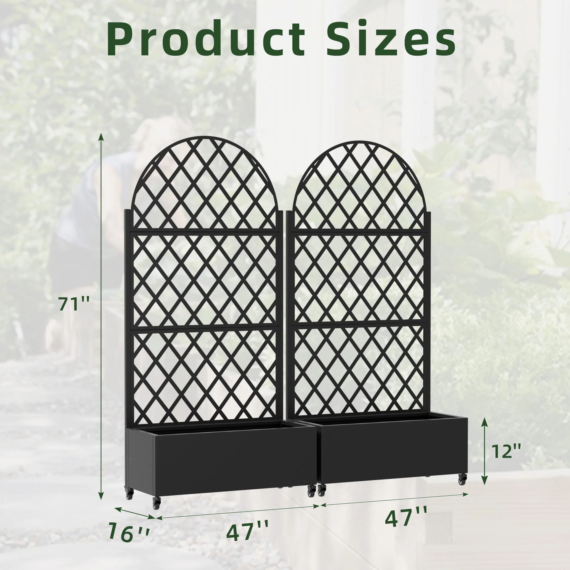 6 ft. H x 3 ft. W Metal Planter Box privacy screen Garden Bed with Trellis and Wheels - Black view 7