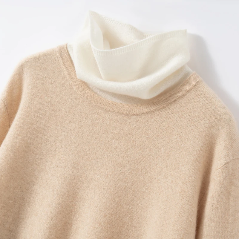 

2025 женский пуловер из 100% кашемира. Удобный универсальный осенне-зимний уютный псевдо-свитер с круглым вырезом и длинными рукавами из двух частей.