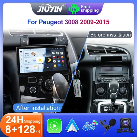 JIUYIN 9“ Car Radio for Peugeot 3008 2009-2015 Android15 Multimedia CarPlay Android Auto Video Player Stereo GPS No 2din Screen
