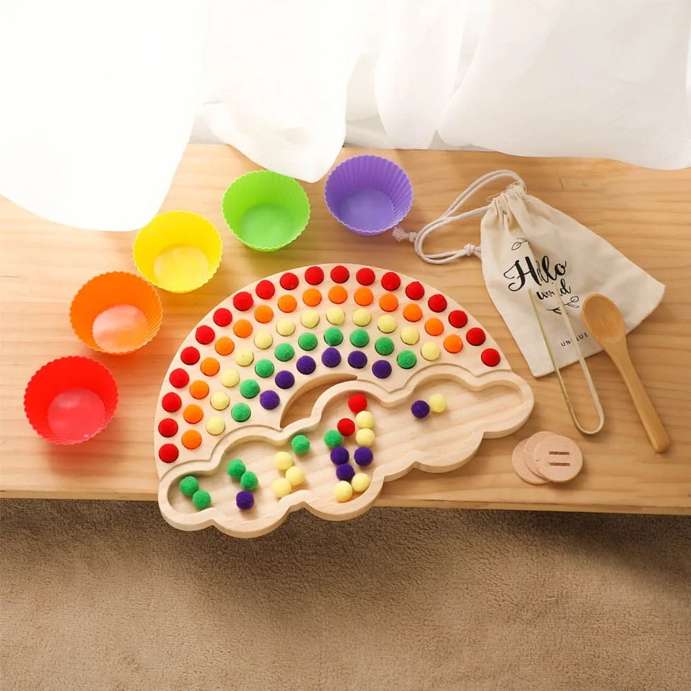 Wood Rainbow Plate Ball Clamping Toy Wooden Montessori Educational Development Toys For 3-6 Years Sensory Toys for Children