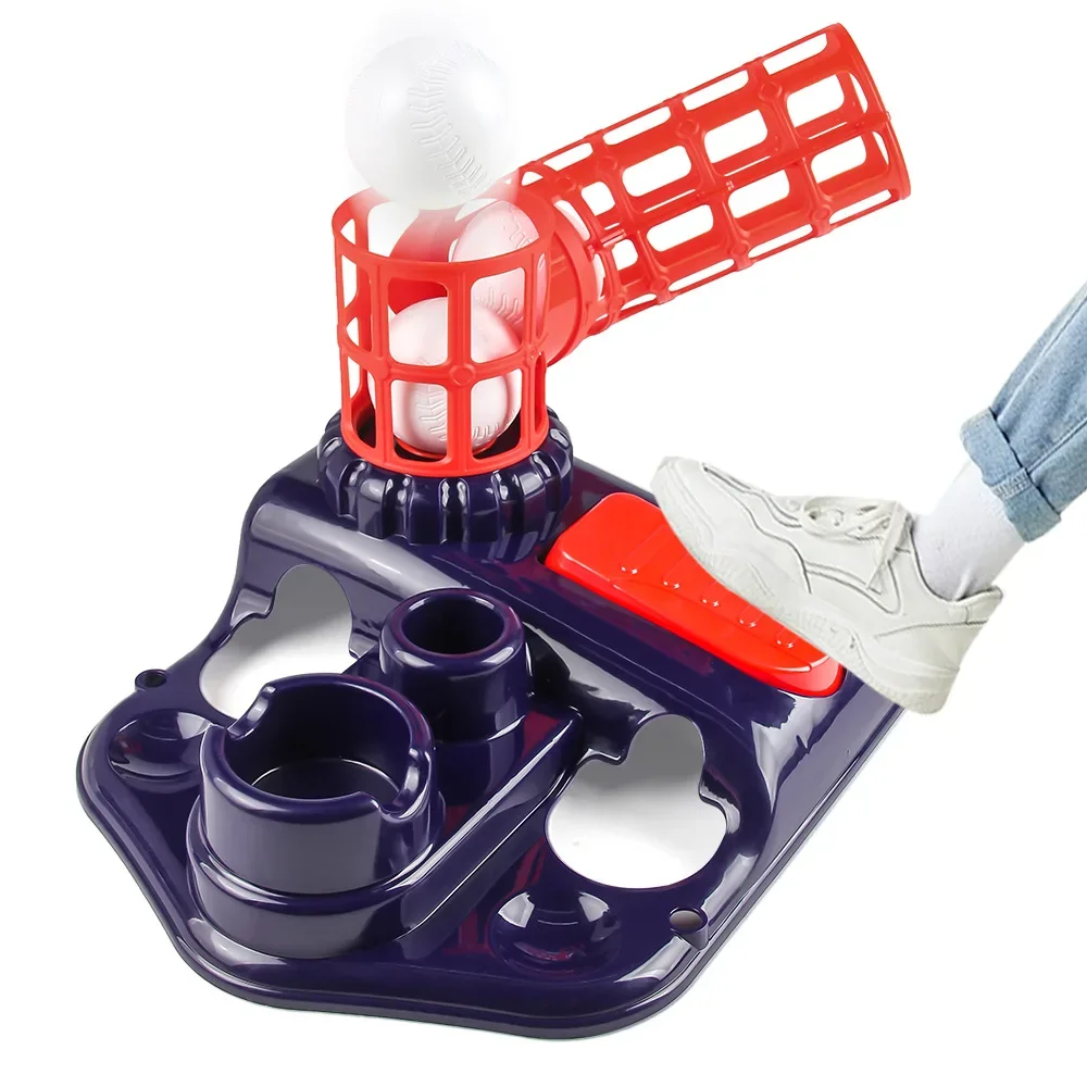 Kids Foot Pedal Baseball Launcher Training Set Automatic Pitching Machine Sports Toys Indoor Outdoor Safe Plastic Bat Kids Gift