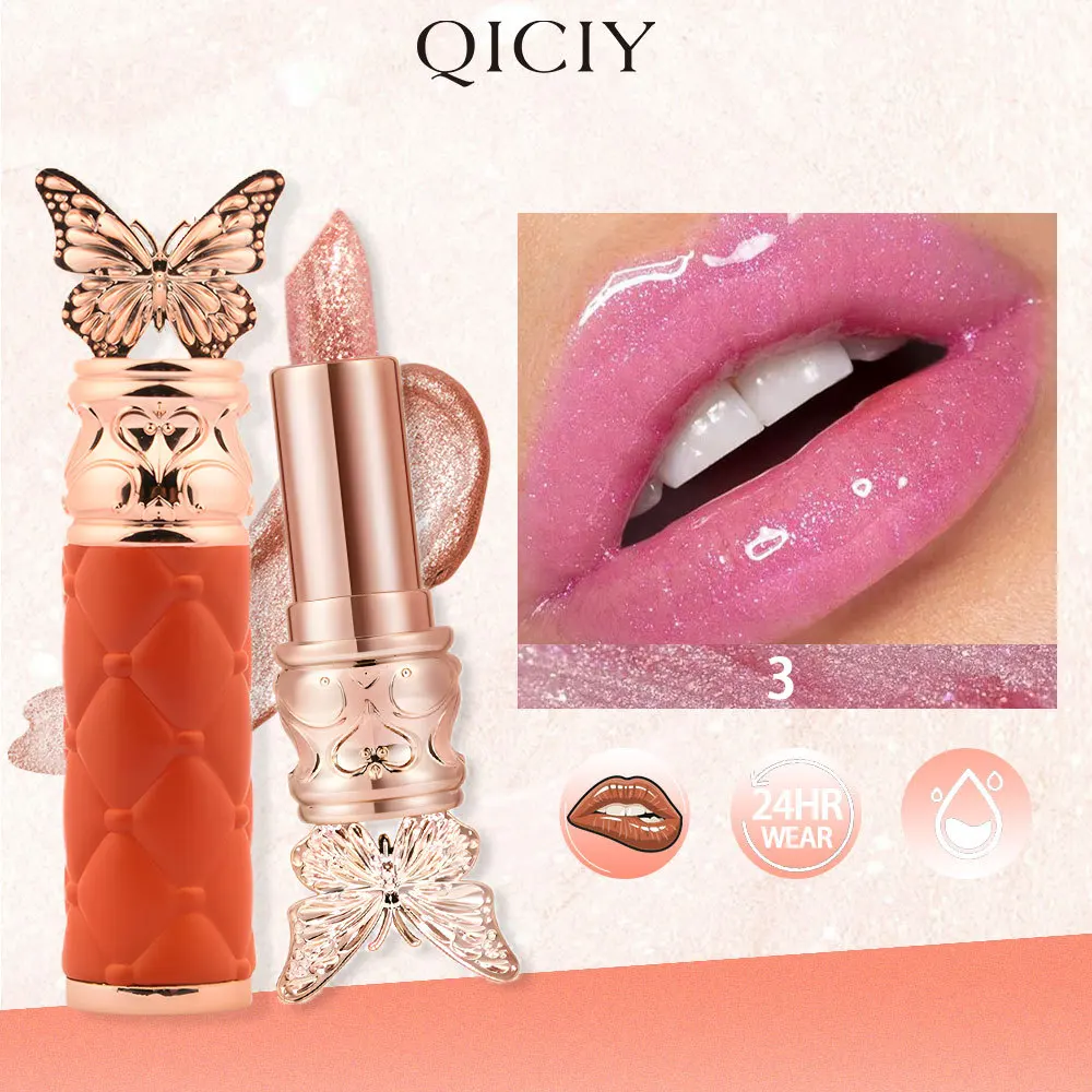 QICIY 3 Color Pearl Lacquer Gloss Lipstick Lip Balm Waterproof Moisturizing Hydrating Lift Color Lip Gloss Lip Makeup