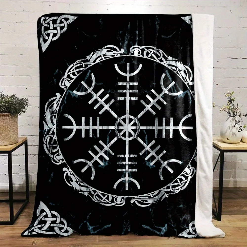 Viking Aegishjalmur Norse Rune Celtic Knot Marble Print Flannel Blanket Soft Throw For Sofa Bedroom Daily Home Warm Gift