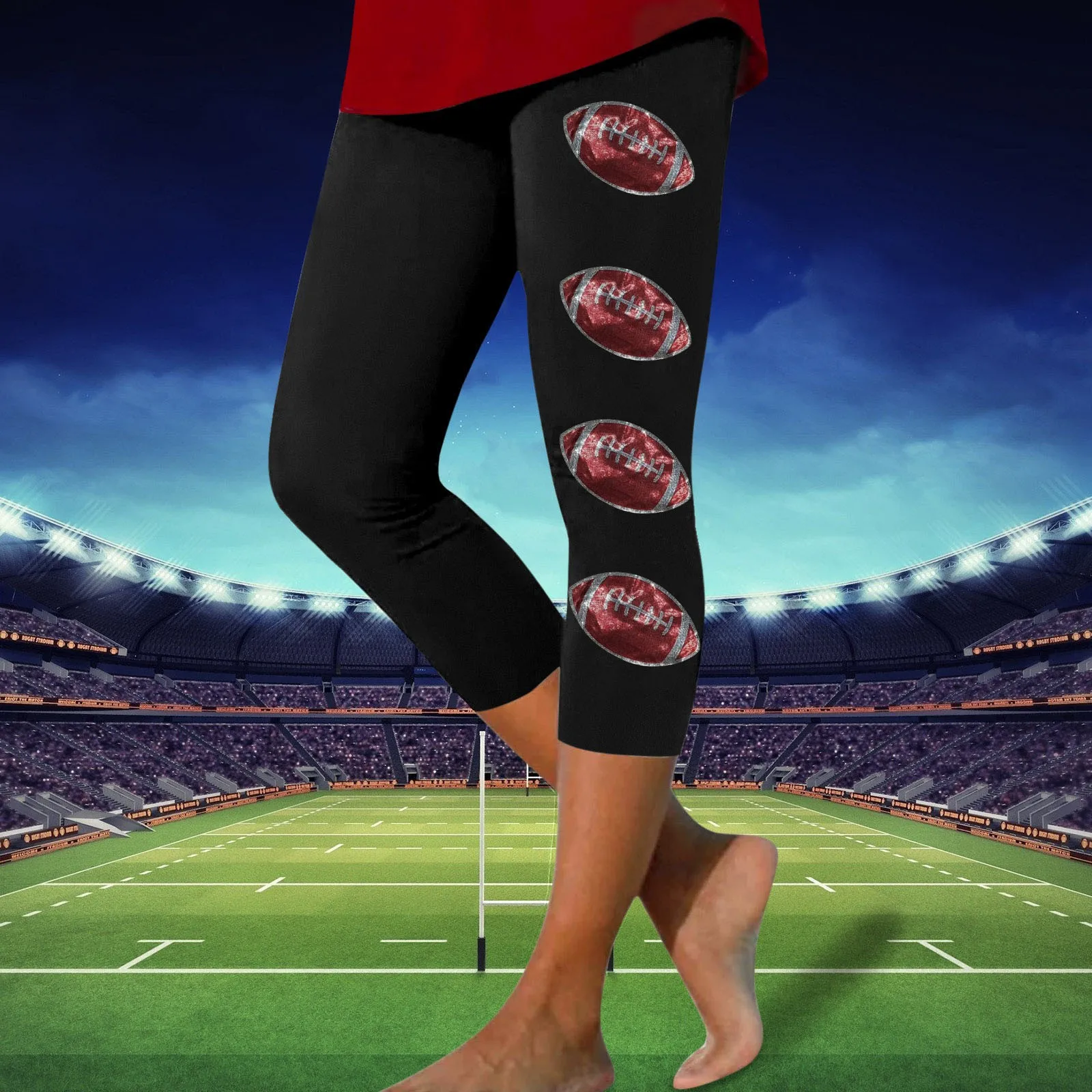 Leggings estampados de beisebol feminino, calças fitness apertadas, moda esportiva casual