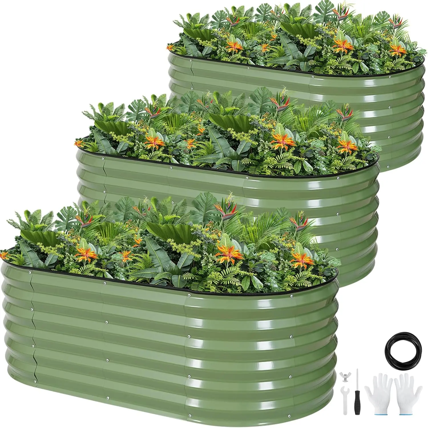 4x2x1 Galvanized Raised Garden Bed Planter Box 2 Pack for Plants, Vegetables, Flowers, Fruits