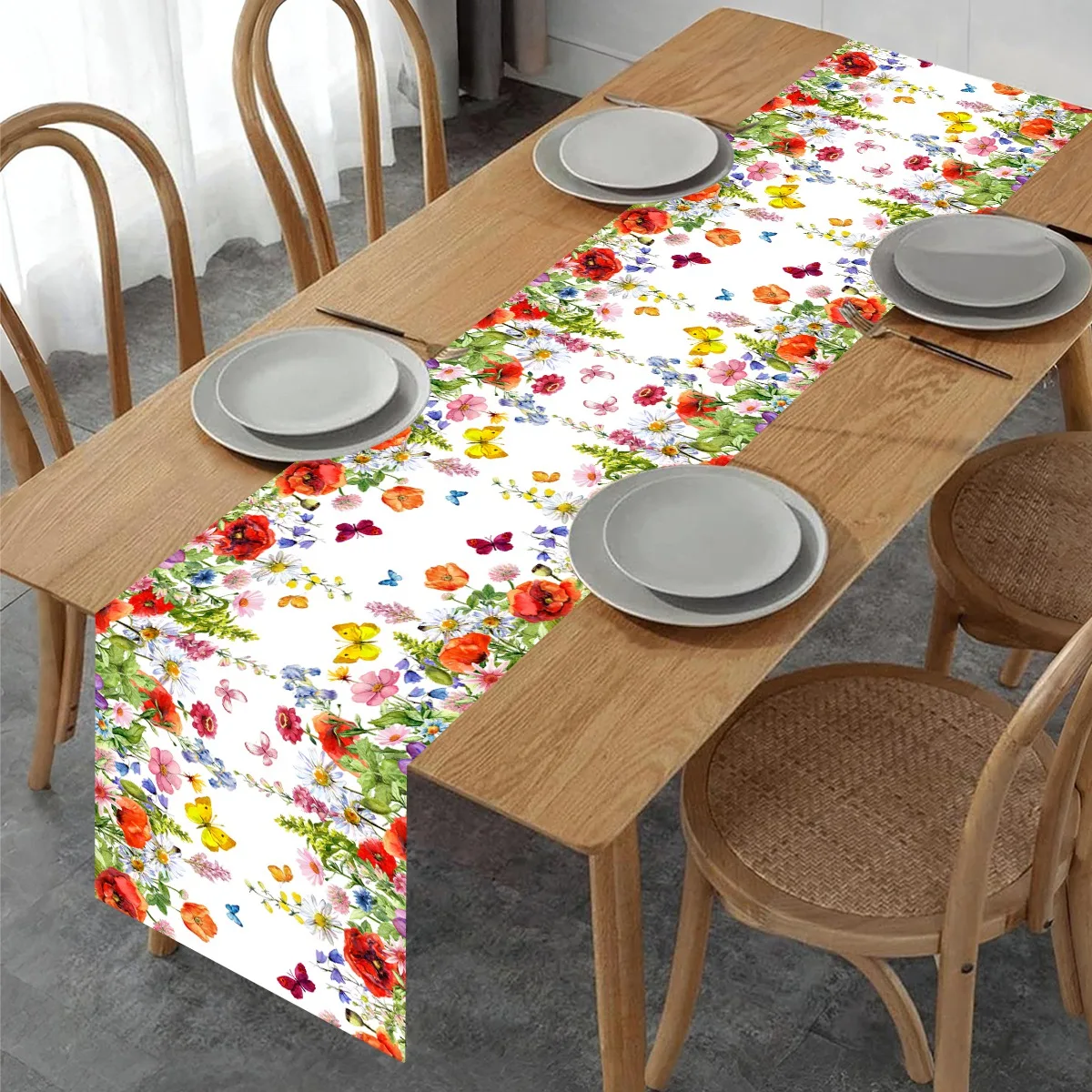 Red Wildflower Table Runner Seasonal Summer Colorful Flowers Tablerunner Holiday Kitchen Dining Table Decor 35*180cm