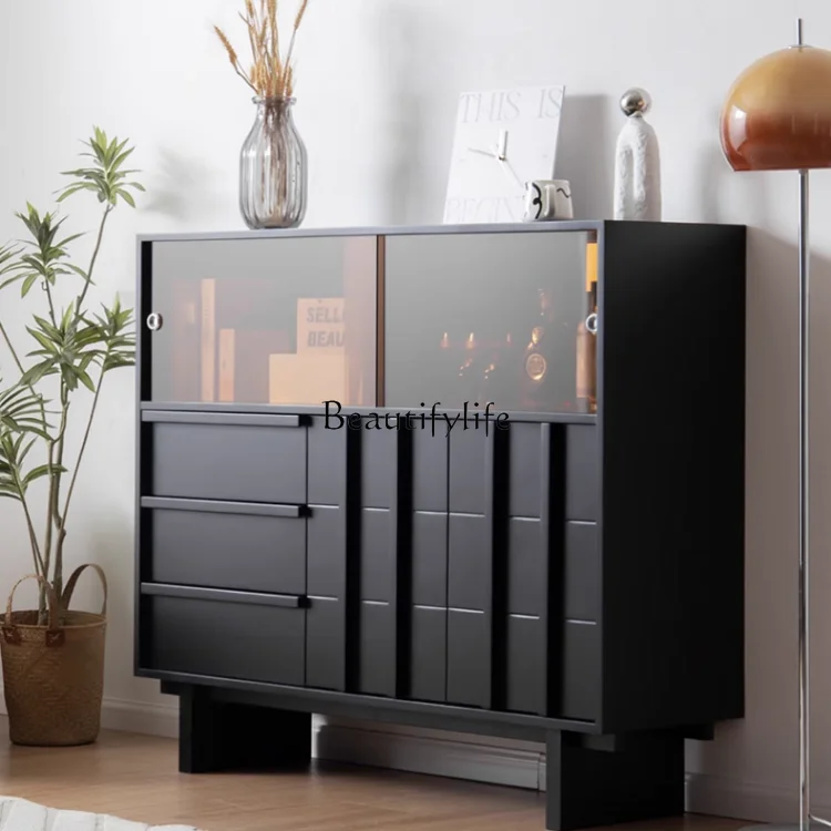 

Solid wood medieval style dining side cabinet integrated against the wall modern simple Chinese retro locker
