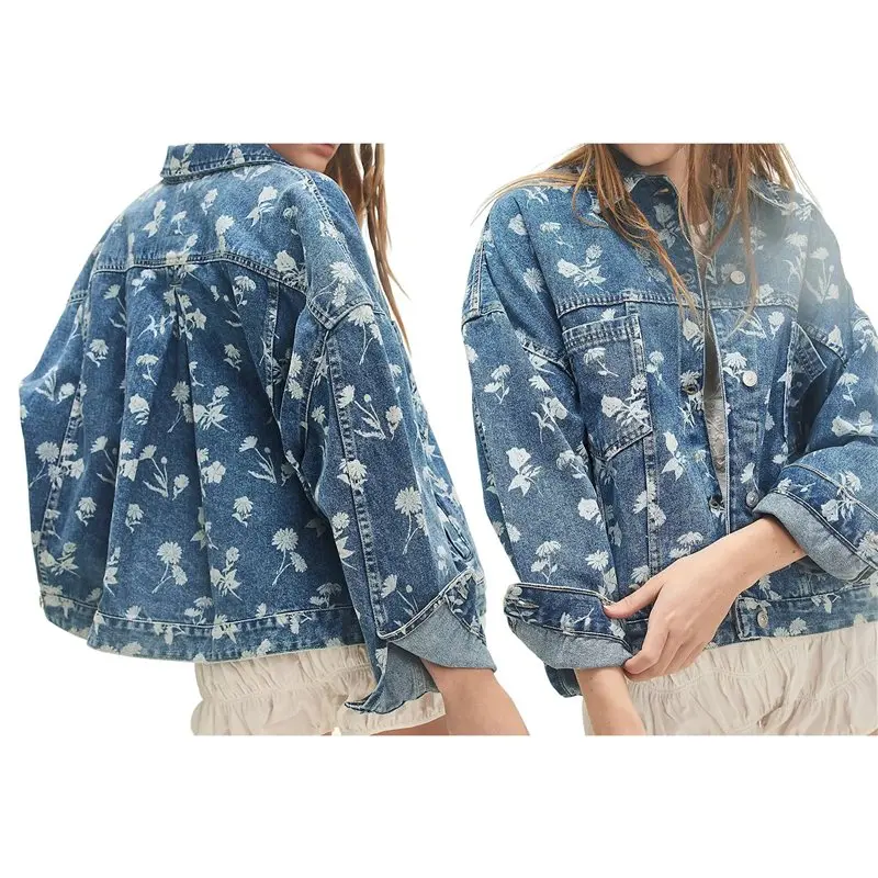 【RECOMMEND】 معطف نسائي كاجوال مطبوع كبير الحجم بأزرار سفلية وأكمام طويلة مع جيوب