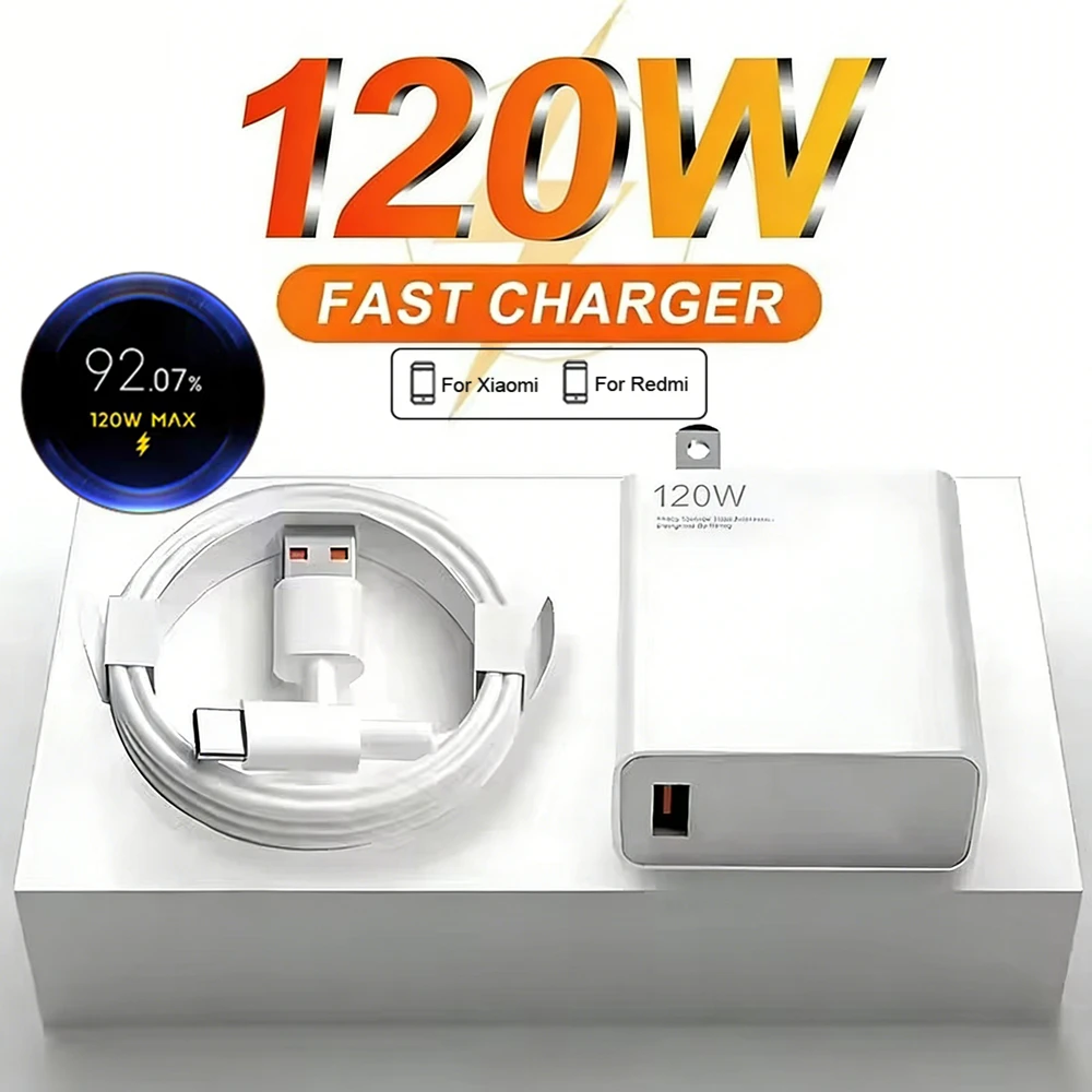 

US Plug 120W Ultra Fast Charger For Xiaomi 12 13 14 15 Ultra Redmi Note 11 12 13 POCO F6 X6 X7 Pro Turbo Charge Type C USB Cable