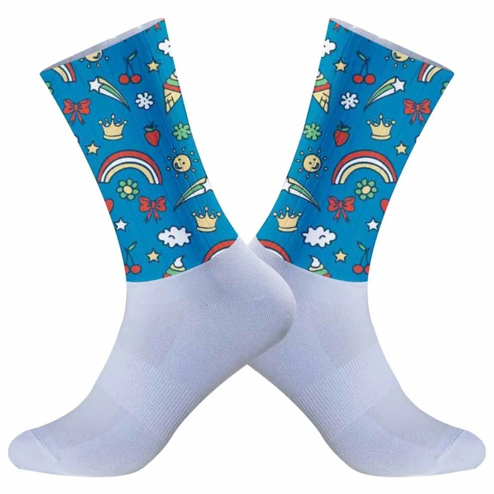 2024 New Cute Rainbow ice cream pattern Bike Socks Football Sports socks Men Women Printed Bike Cycling Socks