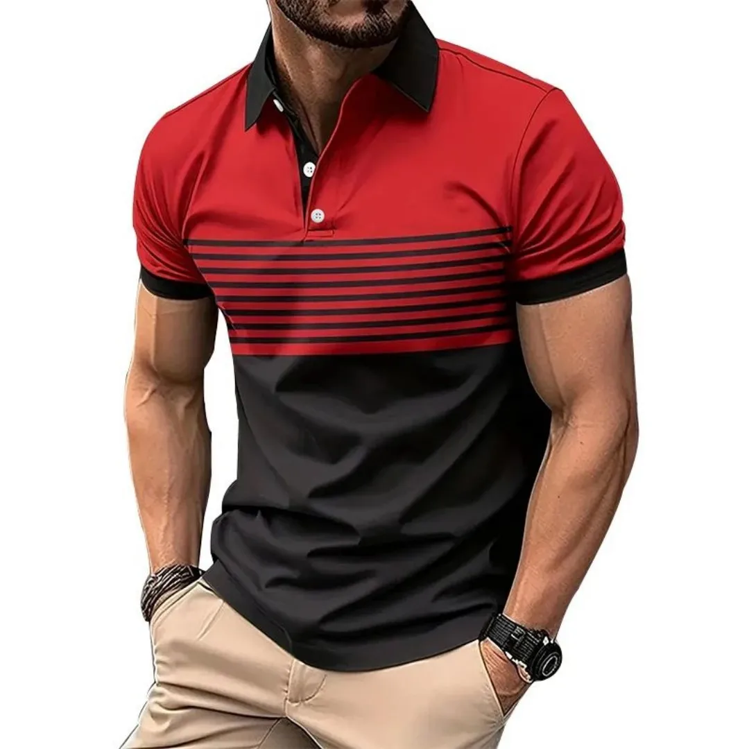 The 2025 summer new men's POLO shirt is a casual and fashionable striped printed street men's wear image 4