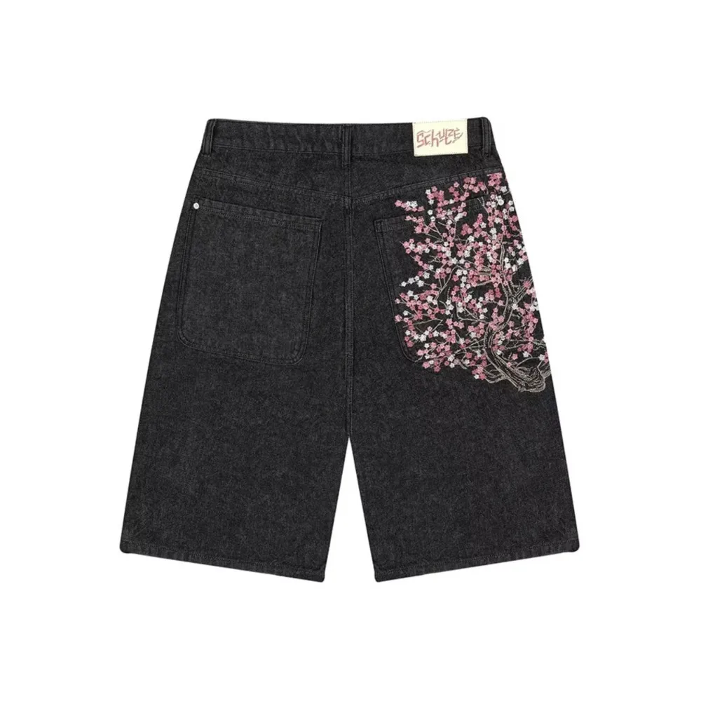 All-match Jeans Pants For Woman Straight Pant Hip Hop Street Style Retro Simple Style Commuting Flower Embroidery Loose Contrast