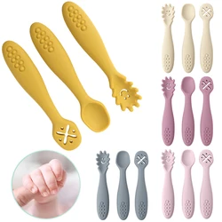 Colher e garfo de silicone para bebê, conjunto de utensílios, alimentação, criança aprende a comer, treinamento, talheres macios, talheres infantis, 3 peças