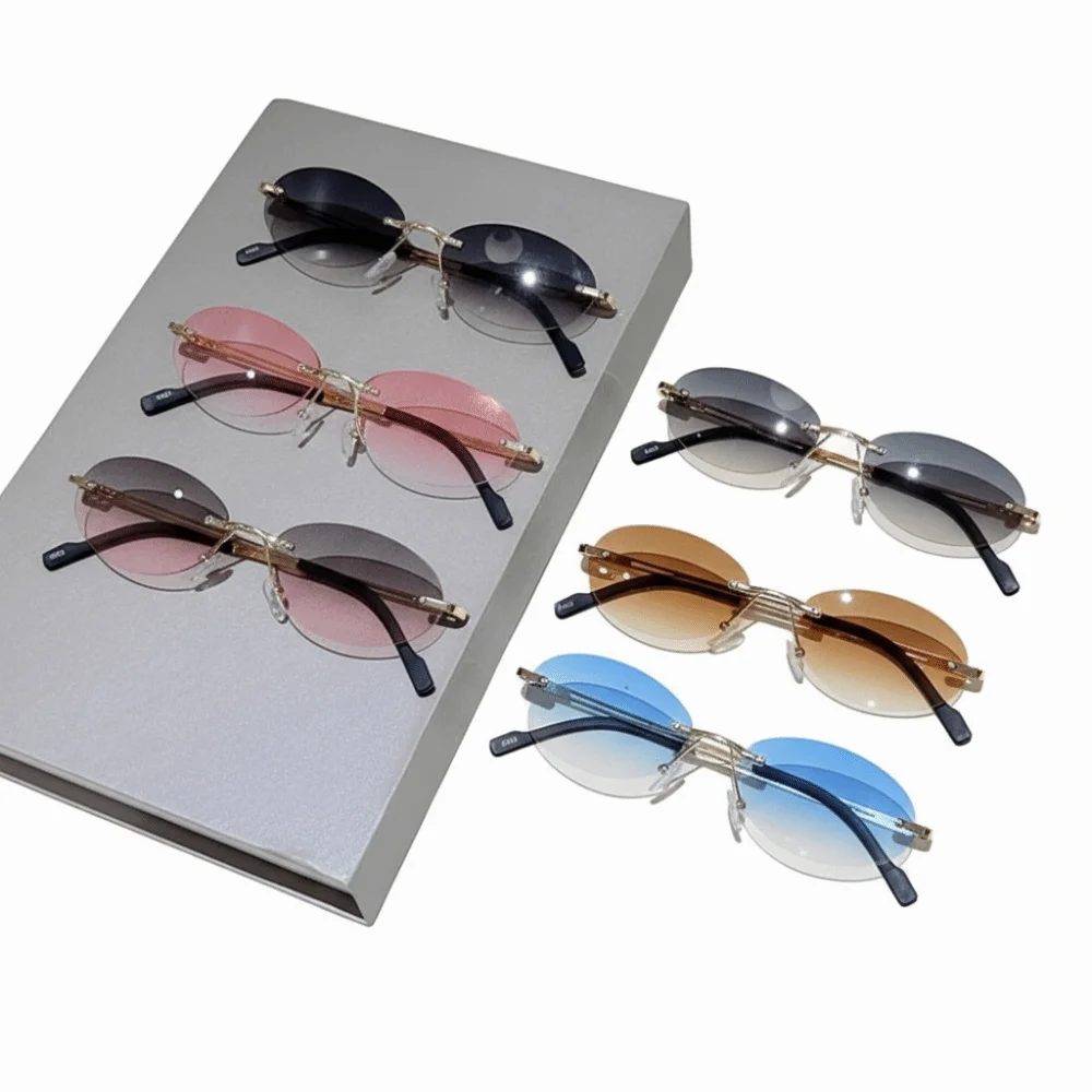 

Classic Rimless Design Oval Sunglasses Gradient Lens UV400 Protection Eyeglasses Sun Glasses for Women & Men