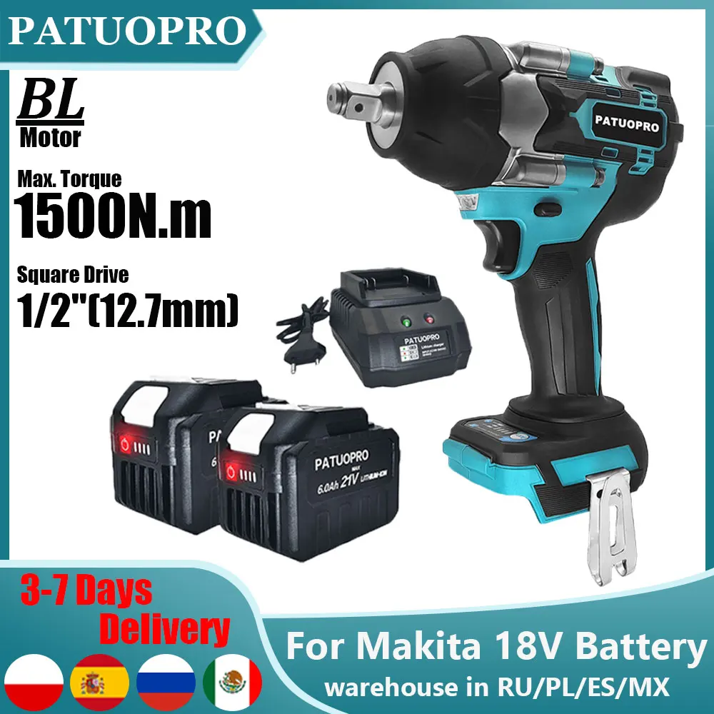 1500N.m Torque Brushless Electric Impact Wrench 1/2 Inch 4-Speed Cordless Rechargeable Wrench Power Tools Fit Makita 18V Battery