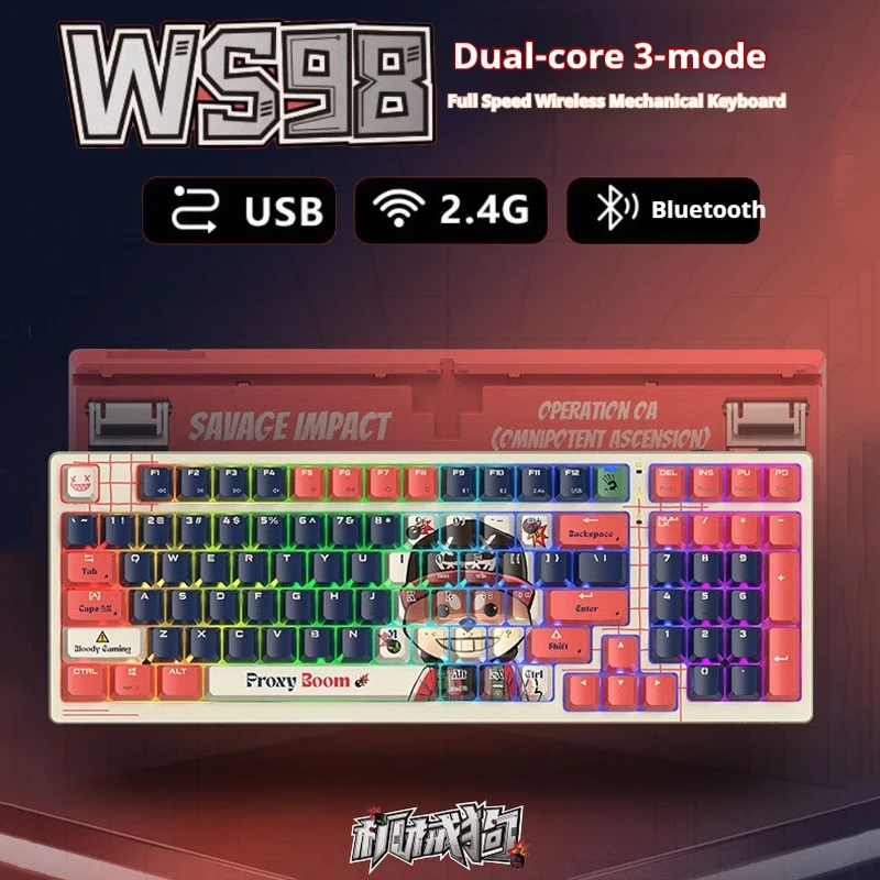 

A4tech Savage Impact WS98 трехрежимная Bluetooth беспроводная механическая клавиатура игровая киберспортивная горячая вилка красная ось офисная клавиатура подарок