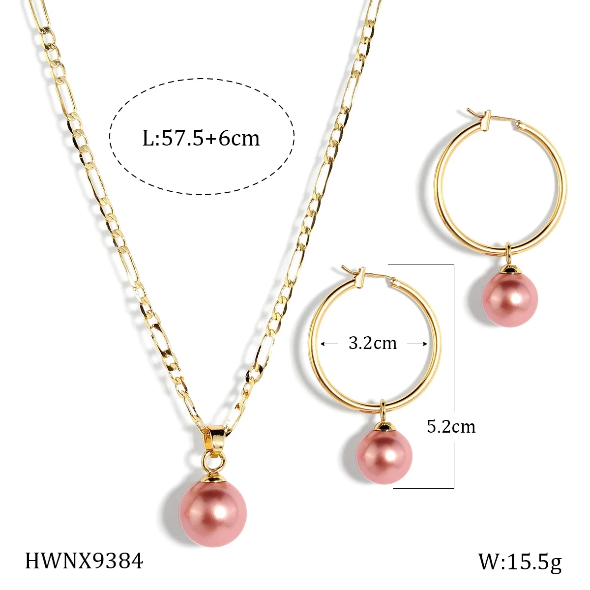 Minimalist Hawaiian Colorful Tahitian Pearl Earring Necklace Jewelry Set with Figaro Chain Chritmas Gift Handmade Jewellery