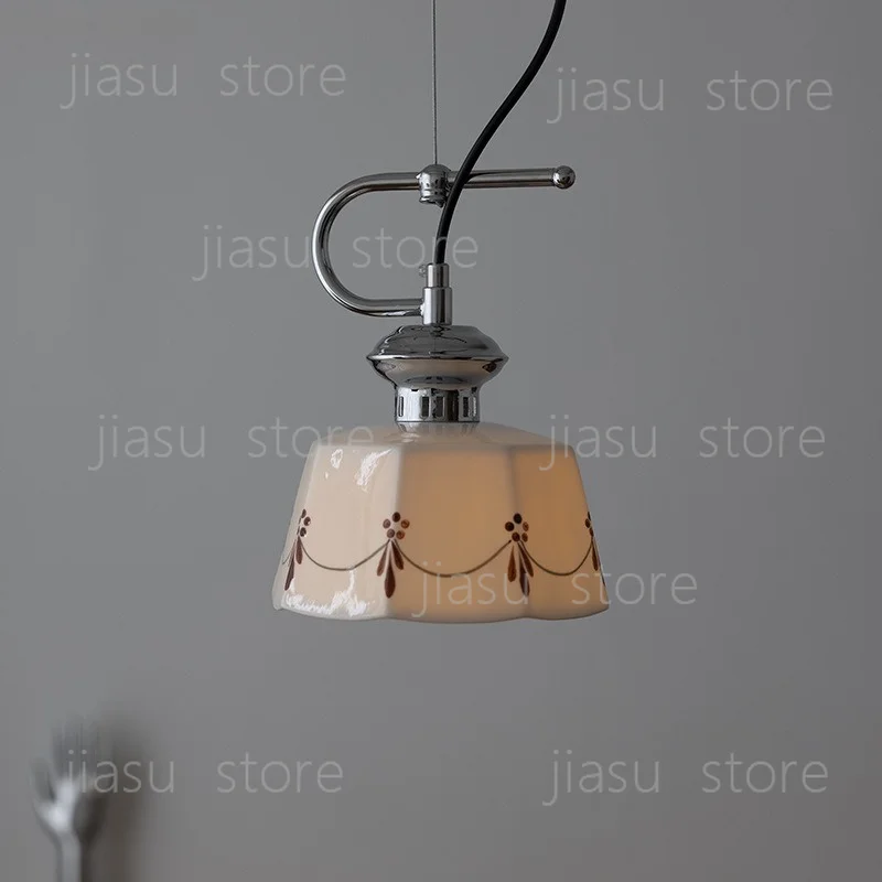 Medieval hand-painted glazed ceramic chandelier Japanese retro simple bedroom bedside restaurant bar entrance bay window lamp