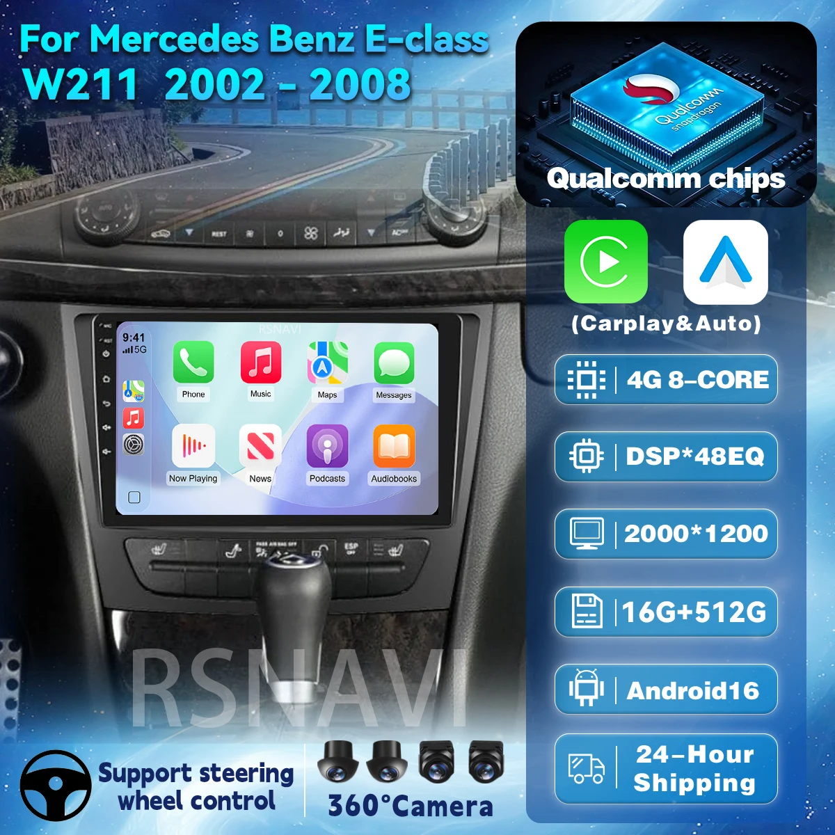 Android 16 Autoradio Multimedia-Player für Mercedes Benz E-Klasse W211 E200 E220 E300 E350 E240 E270 E280 CLS-Klasse W219 Stereo