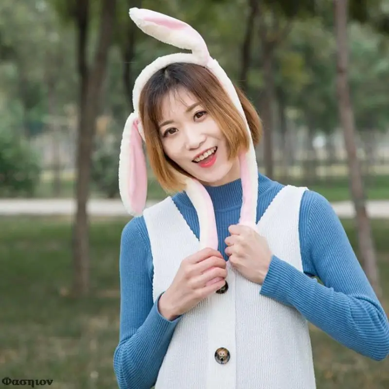 Tiktok Same Style Ears Moving Cute Internet Popular Air Bag Hair Accessories Plush Rabbit Ear Hairband