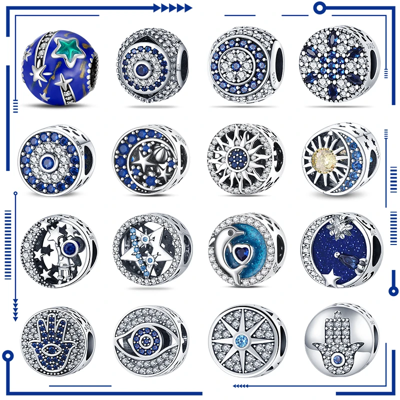 2023 New in Hot Sale Blue Series Zircon Beads Charm Fits Pandora 925 Original Bracelet For Women Silver Pendant DIY Jewelry Gift