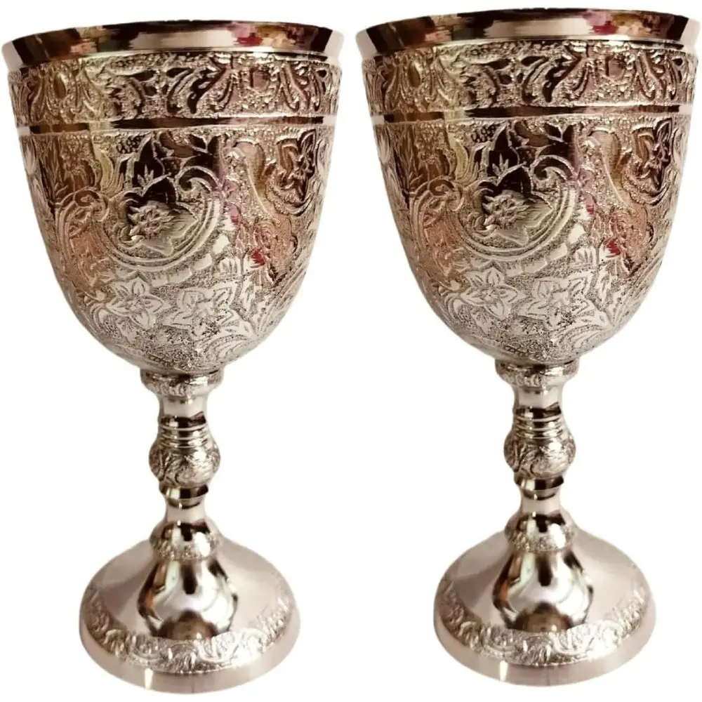 

2 Pieces Brass Goblet Embedded Design, Premium Champagne Lutes Coupes Wine Drinking Glass, Tumbler Cups or Water Juice Milk Ice