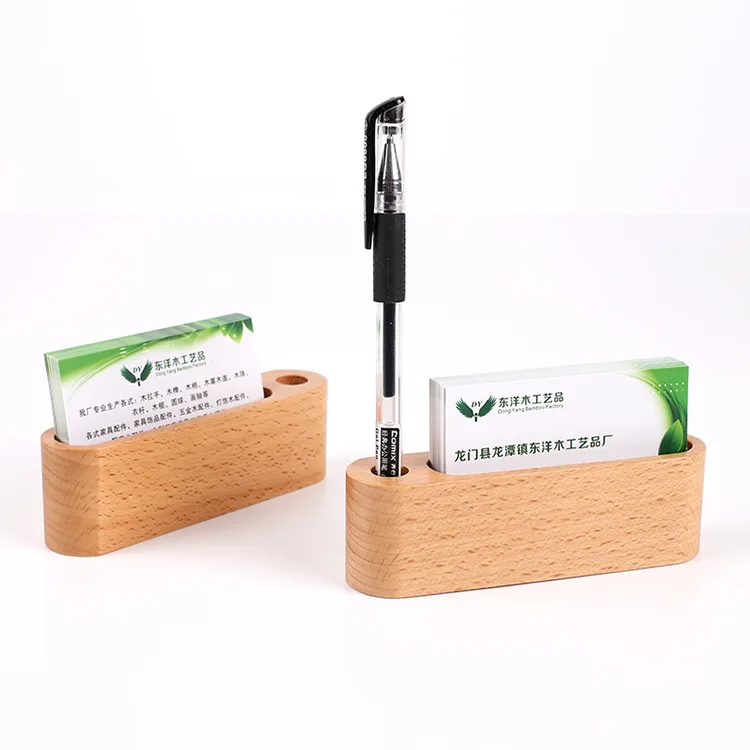 Solid Wood Desktop Business Card Display Stand Memo Holder Storage Box Beech Wood Card Organizer For Office