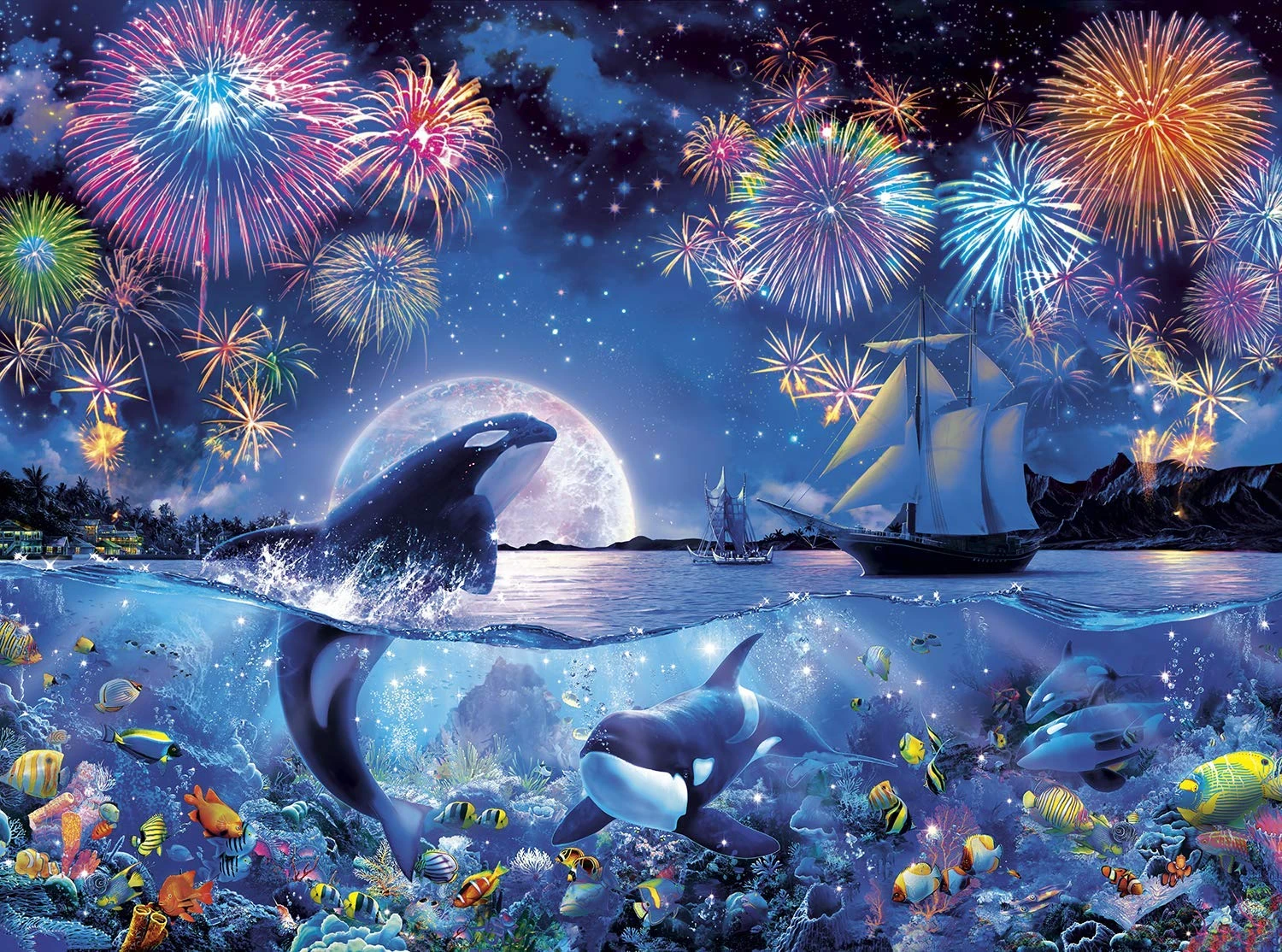

Night Scenery on and under the Sea 500/1000/1200/2000 PCS Jigsaw Puzzles Family Activity Games for Gameroom Bedroom Gifts