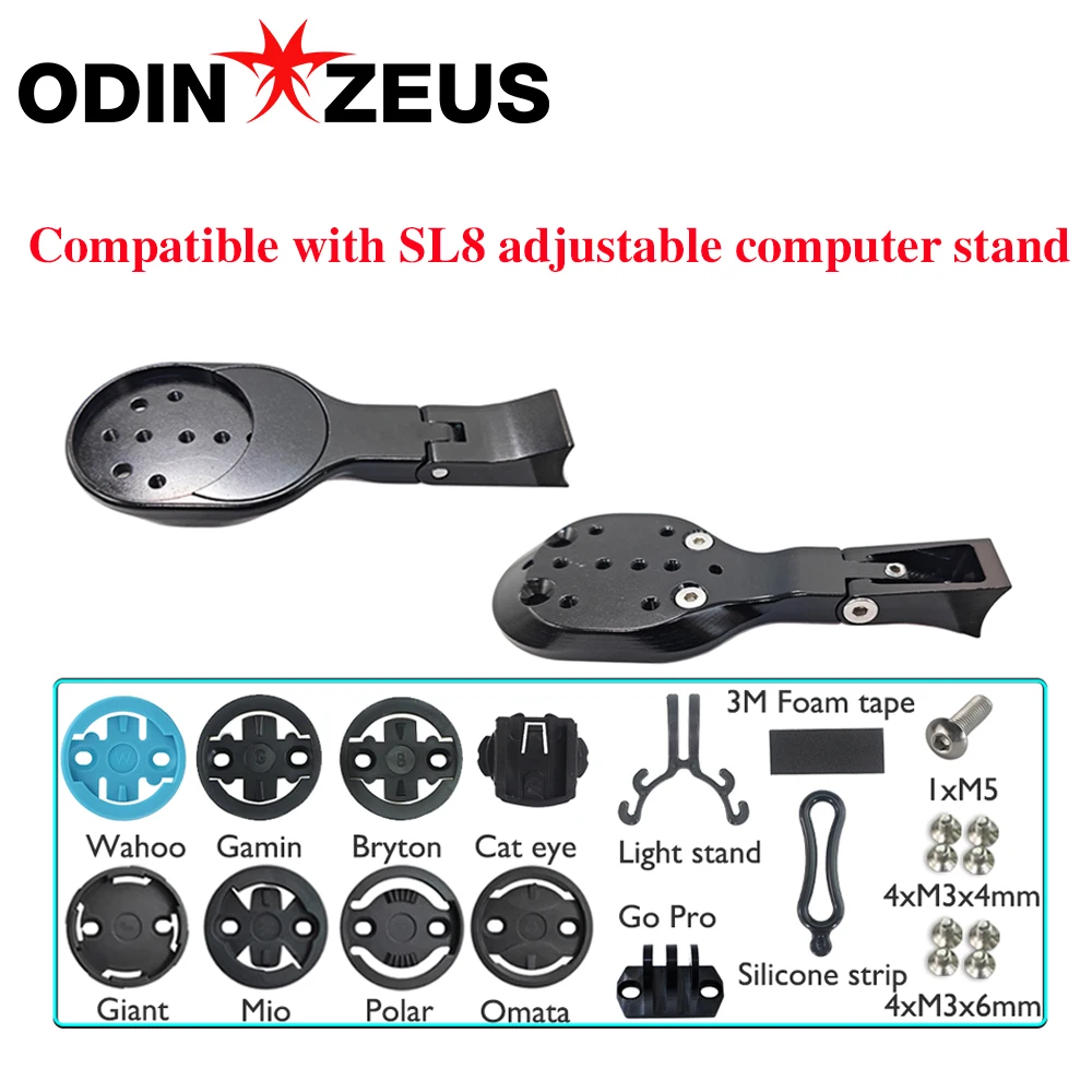 

Крепление для компьютера ODINZEUS с регулируемым углом наклона, из сплава, для руля Rapide Road/MTB, 8-в-1, для Garmin, Wahoo, GoPro, 32.6 г, M4/M5