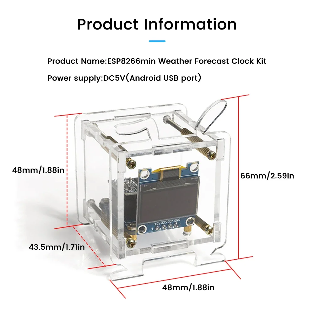 DC5V ESP8266 DIY Electronic Kit Mini Weather Forecast Clock Kits OLED Display Connect with Shell DIY Soldering Project