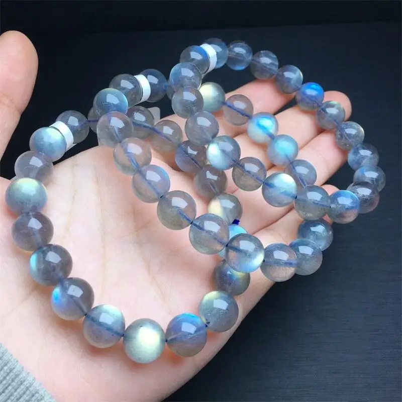 10MM Natural Gray Moon Stone Bracelet Gemstone Crystal Reiki Healing Gemstone Bracelet Fengshui Jewelry Gift 1PCS