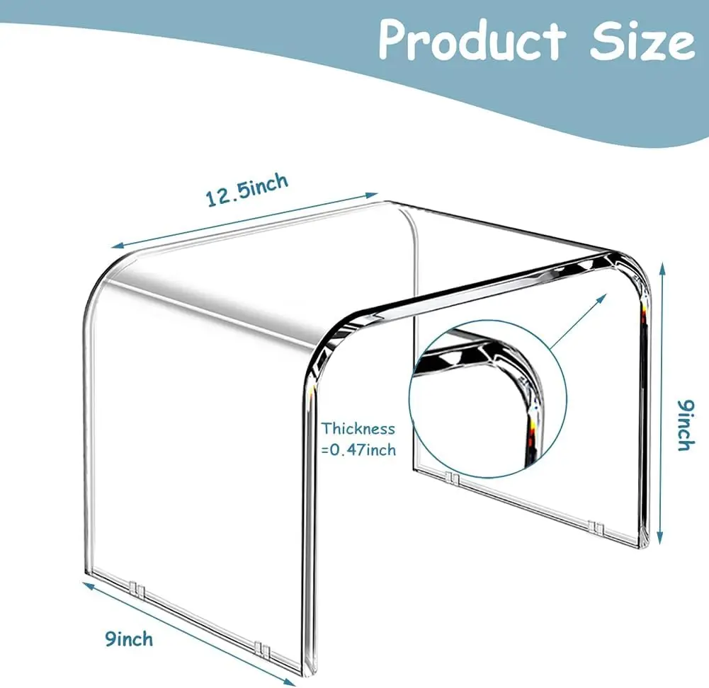 Kids' Step Stool 9'' Acrylic Transparent Step Stool Strong Load 250 Lbs One Step Stool for Bedroom Kitchen Bathroom