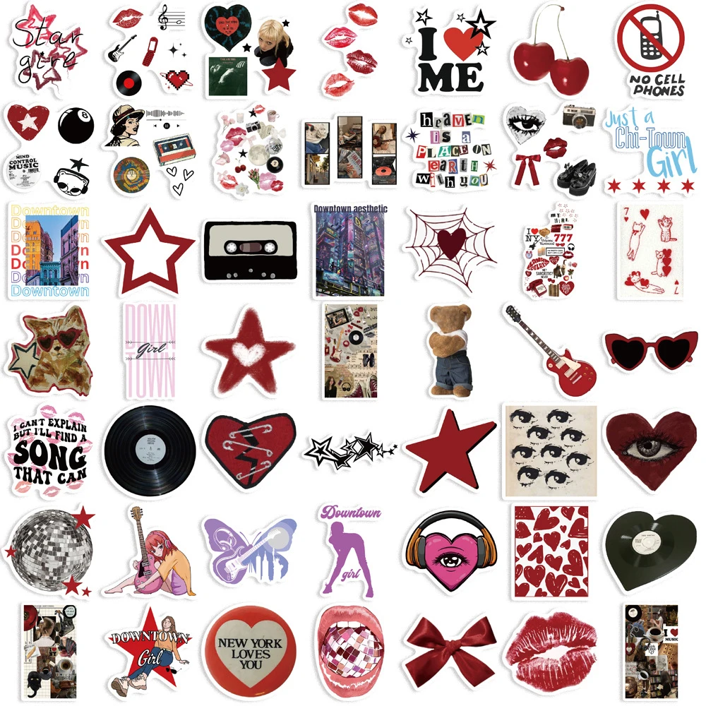 10/30/50pcs Cool Downtown Y2K Girls Stickers Trend Cartoon Decals Decoration DIY Skateboard Laptop Phone Bike Graffiti Kids Toys