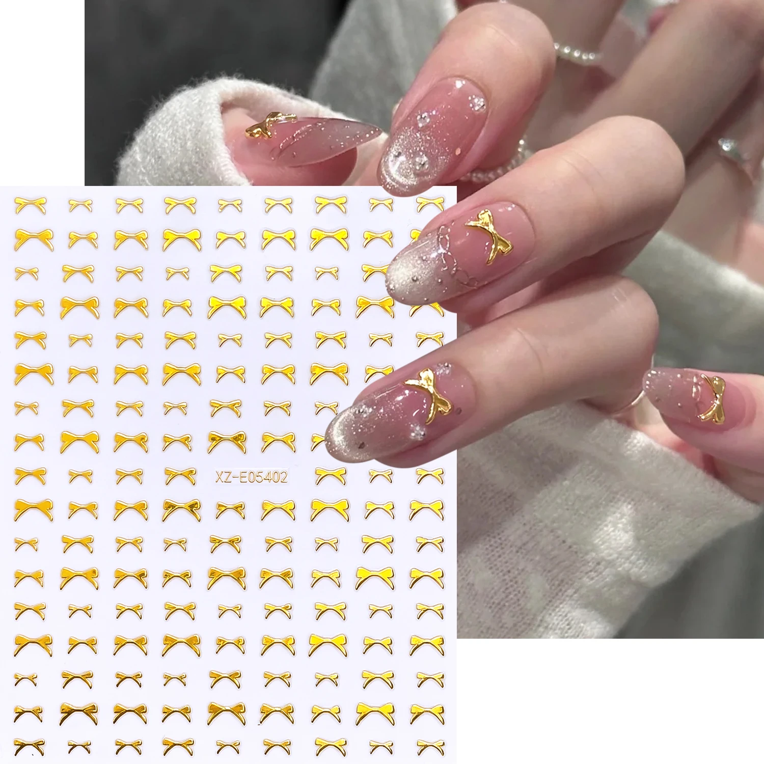 4sheets Black White Gold Silver Ballet Bowknot Nail Stickers Metallic Fine Lines Bowknot Nail Decals Set Gentle Korean Style Bow