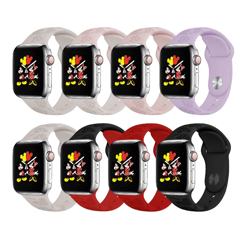 Disney Mickey Minnie Mouse Engraved Apple Strap Cartoon Print Silicone Strap Iwatch7/6/5/4/3/2/SE Boy & Girl Gift Toy Strap