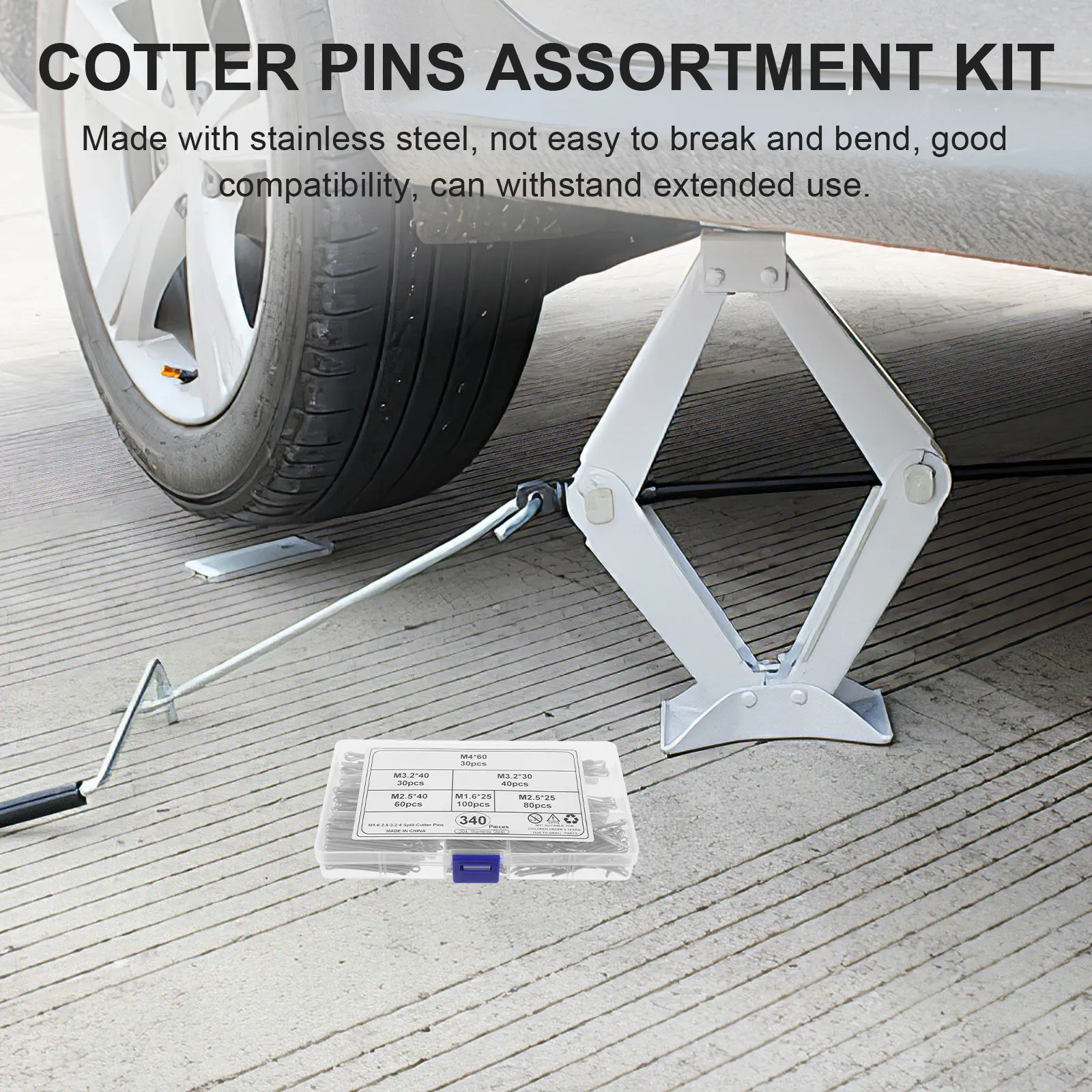 

340pcs Stainless Steel Cotter Pins Assortment Kit Fastener Clips For Machinery Hitch Locking Pins Hardware Split Pin Set