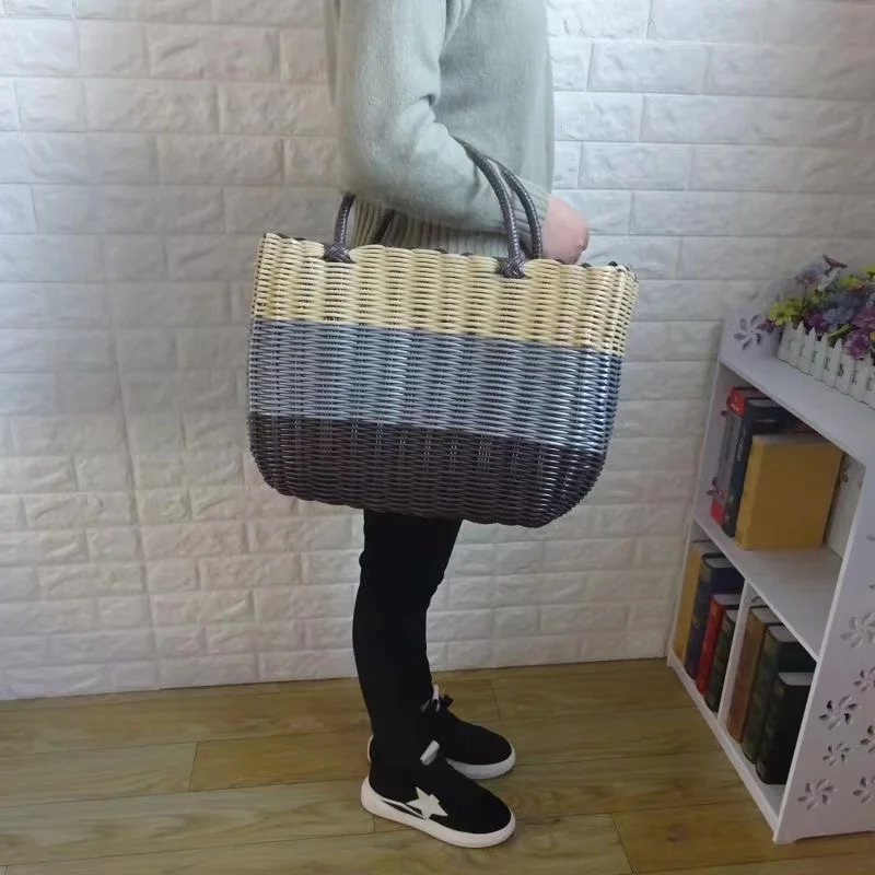 2023 New Woven Tote Bag Family Outdoor Picnic Basket Large Capacity Shopping Beach Travel Handbag Portable Mommy Bag