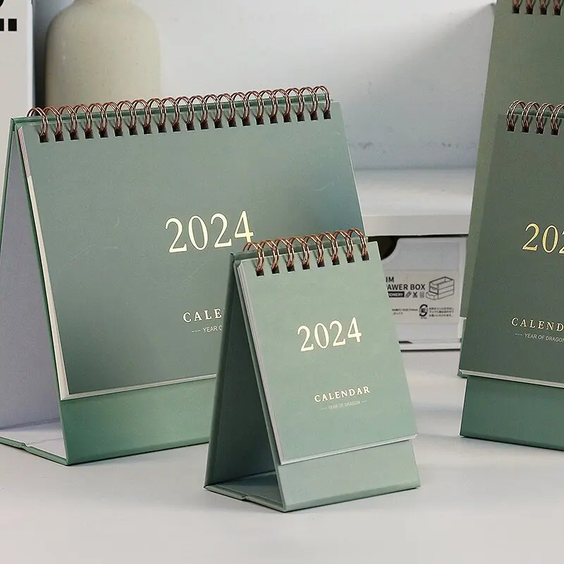 2024 English calendar gold-plated cowhide desk calendar small fresh desktop notepad calendar monthly calendar memo notepad