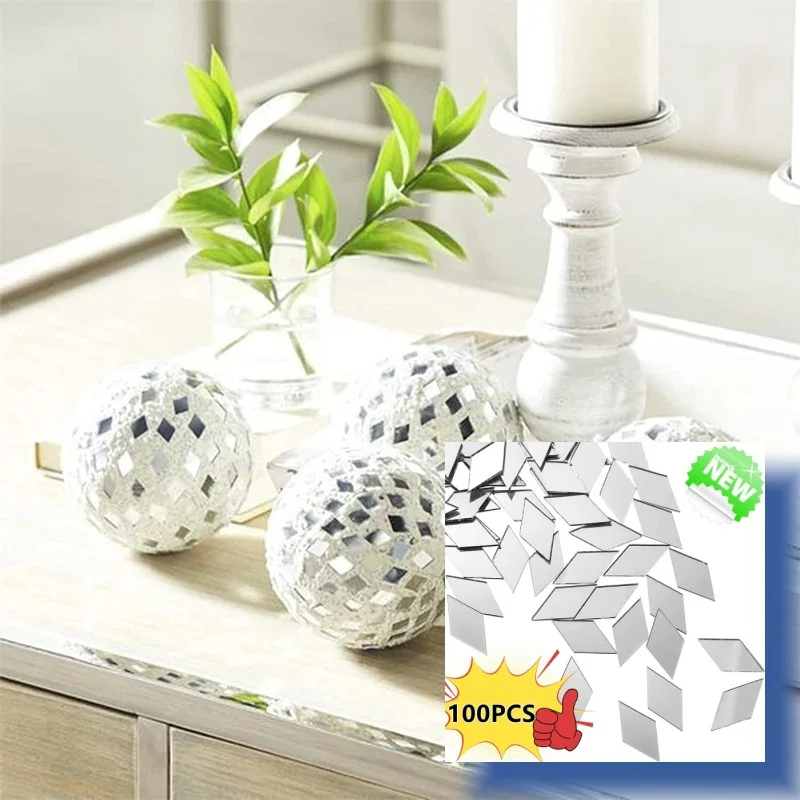 100 Stück 2,5 cm/0,98 Zoll Glasspiegel-Mosaikfliesen, große Diamant-Rhombus-Form, DIY-Handwerk, handgefertigtes Accessoire, Heimwandkunstwerk