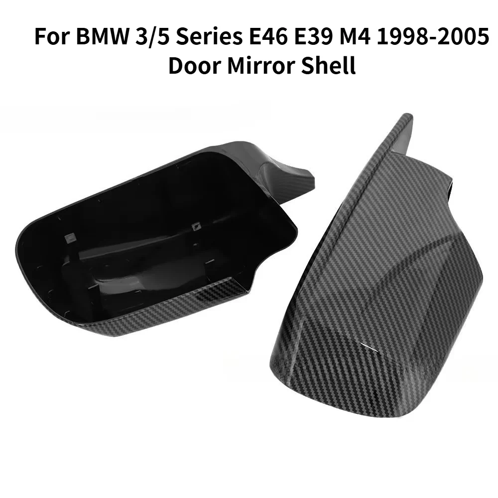 Car Upgrade For BMW 3 Series E46 5 Series E39 1998-2005 M4 Door Mirror Shell Carbon Fiber Forged Texture Glossy Black Ox Horn