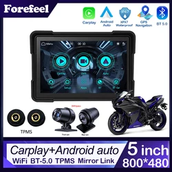 Cámara de salpicadero impermeable para motocicleta, Monitor DVR automático, WiFi inalámbrico, Android, TPMS, portátil, Carplay, 1080P, 5 pulgadas