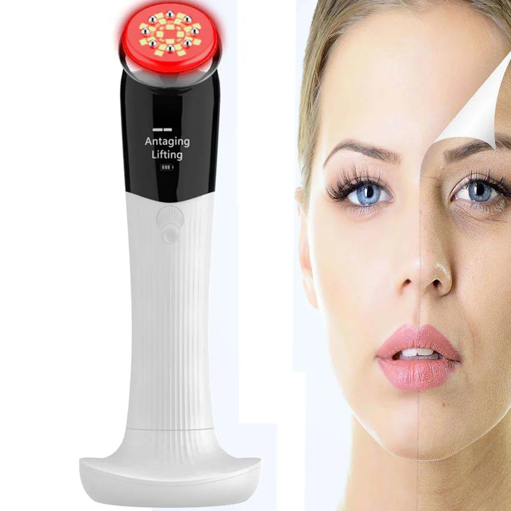 Beauty EMS Face Neck Massager Skin Rejuvenation Facial Tightening Anti Wrinkle Anti Aging Red Led Infrared Light Therapy Device