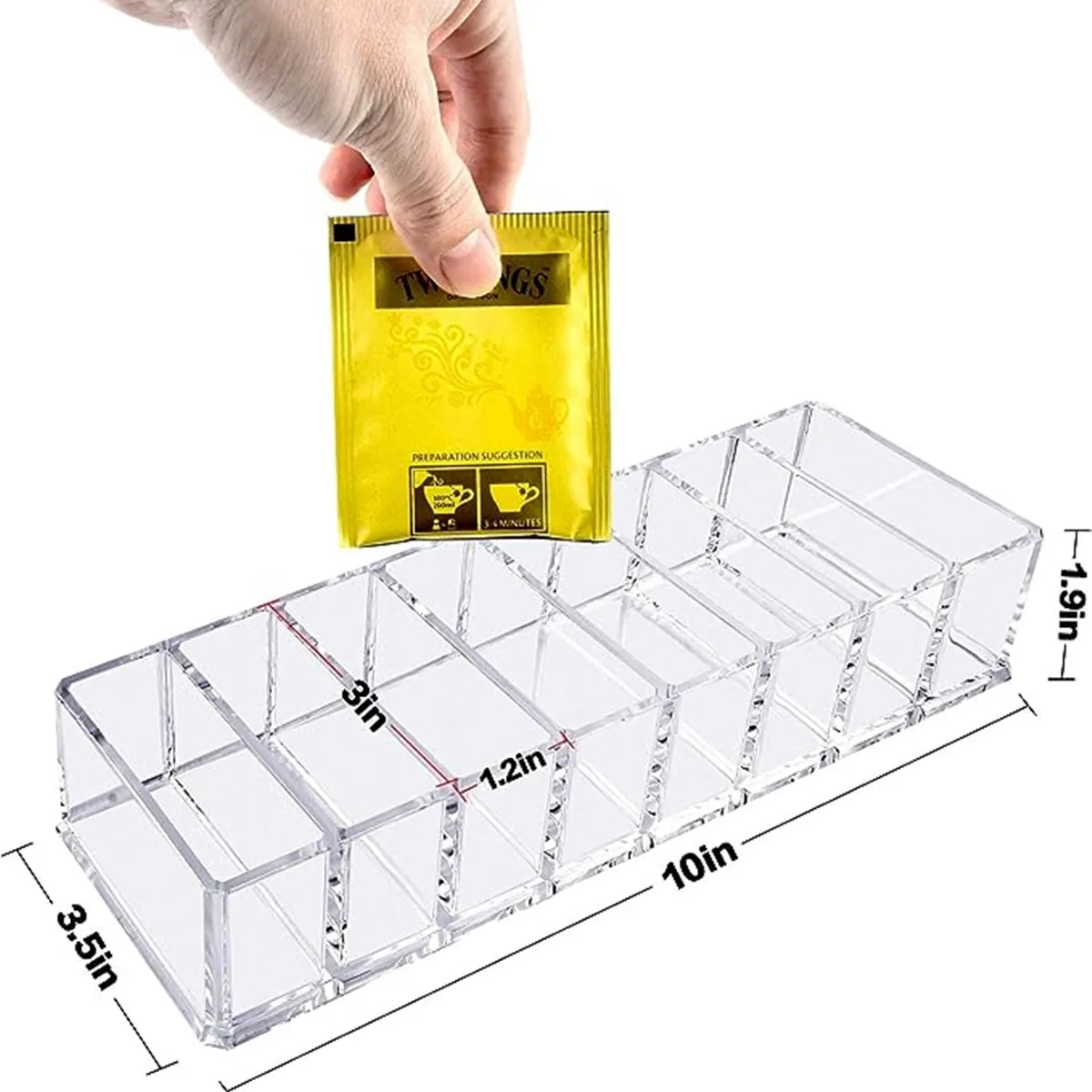 1 Piece of 8-Compartment Tea Bag Storage Box, Acrylic Instant Coffee Milk Tea Bag Storage Rack (Excluding Tea Bag), Cosmetics Display Rack Drawer
