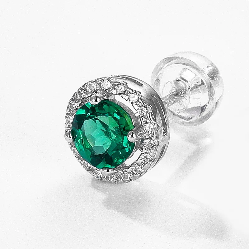 18K Gold Earrings, Cultured Emerald Colored Baby Stones PT950 Platinum Earrings for Women, Retro Light Luxury Style Earrings