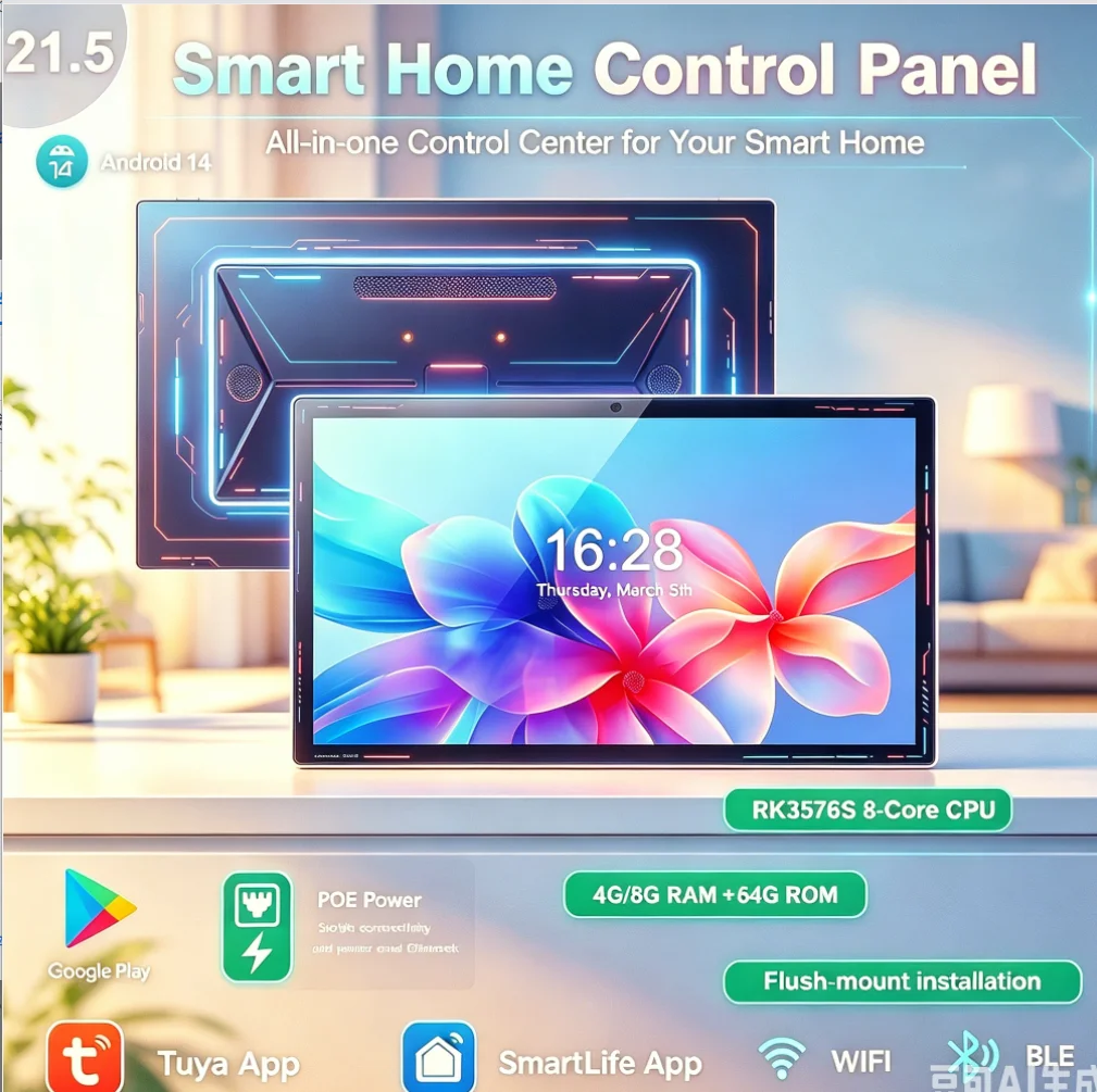 Slim-edge Wall Mounted 21.5 Inch Smart Home Control  Android 14 POE Tablet with Google Play  for Home Dashboard
