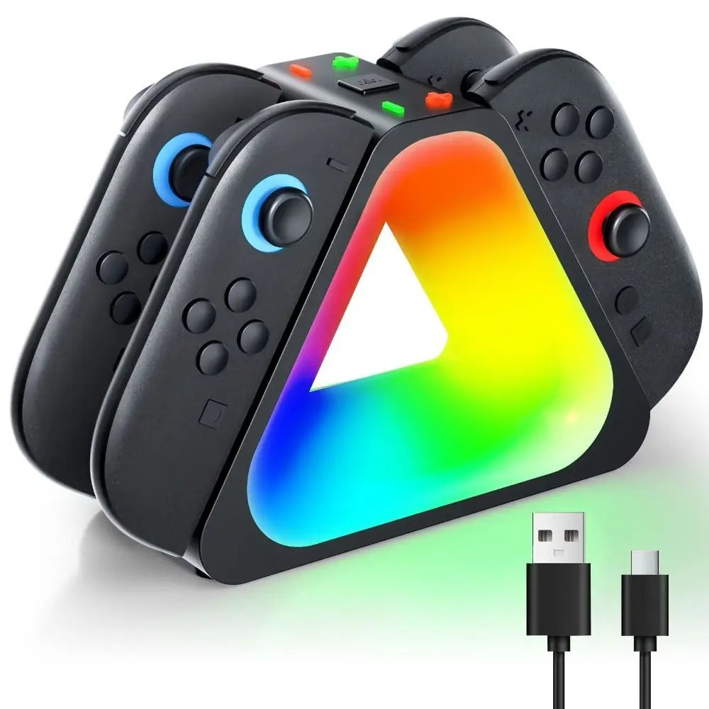 New 4 Slot Fast Charging Dock Type-C Power 7 RGB Light Modes RGB Charger Dock Fast Charge Charging Station For Switch 2