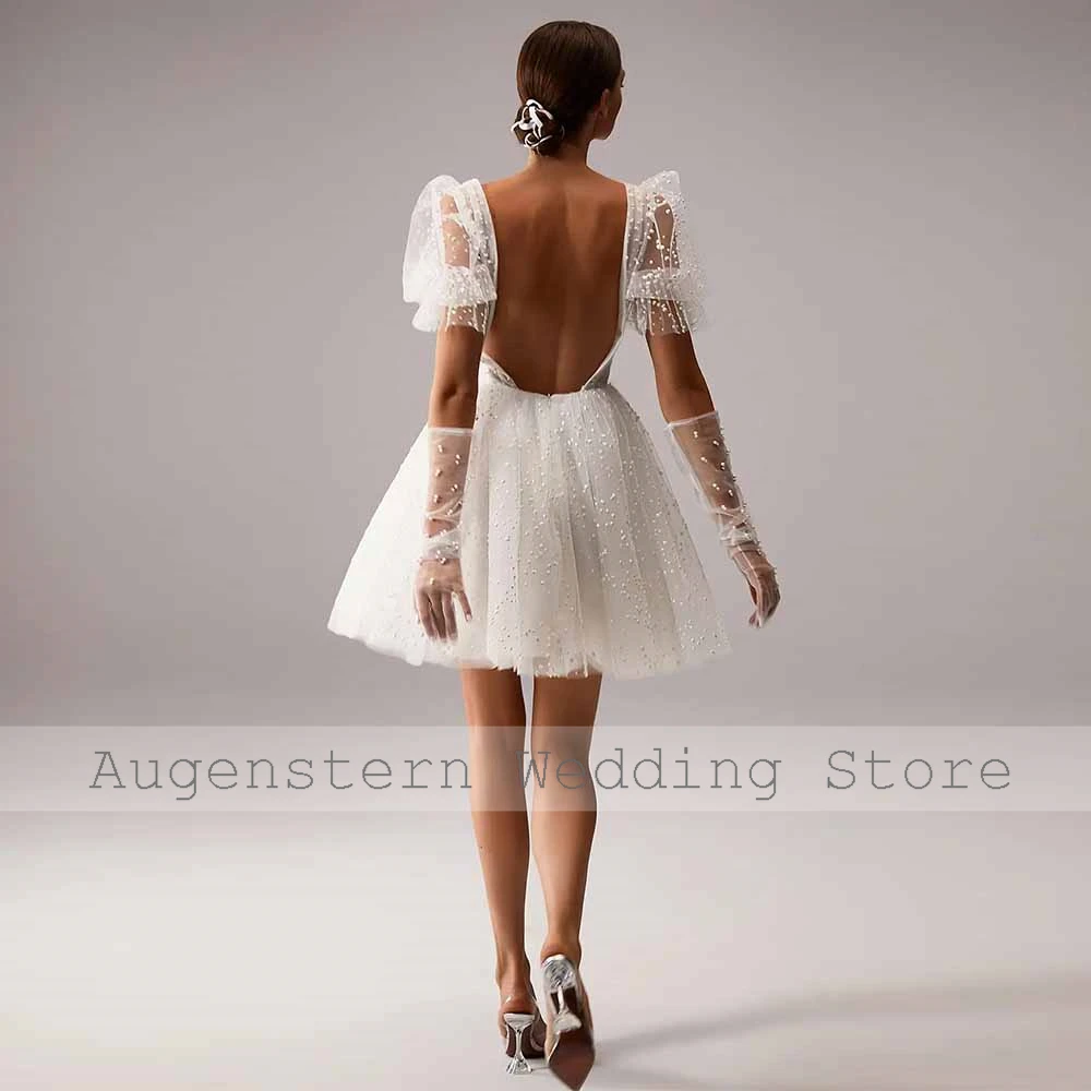 Classy Civil Wedding Dresses Organza V-neck Wedding Party Dress Ivory A-line Pearls Ruched Pleat Short Bridal Gown Mini 2026