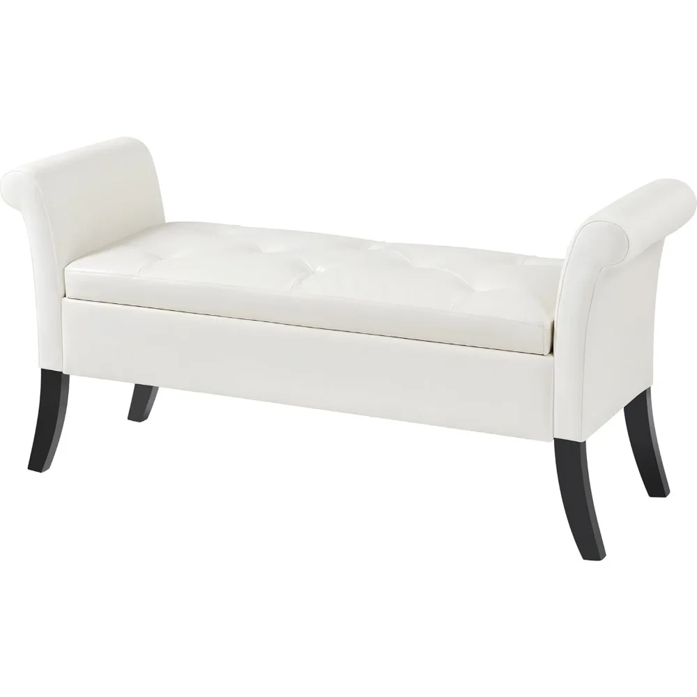 

Storage Bench for Entryway Leather Window Bench with Rolled Arms for Bedroom Entryway Window Seat